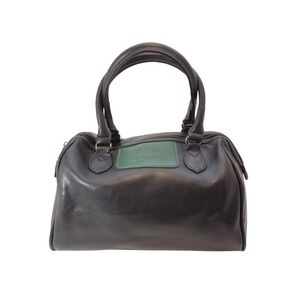 Vintage Perry Ellis America Satchel Bag Black Leather Excellent Barrel Bag
